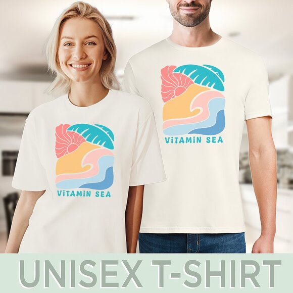 Vitamin Sea Graphic Tee Beach Wave Palm Tree Sun Summer Coastal Shirt - Picture 5 of 6